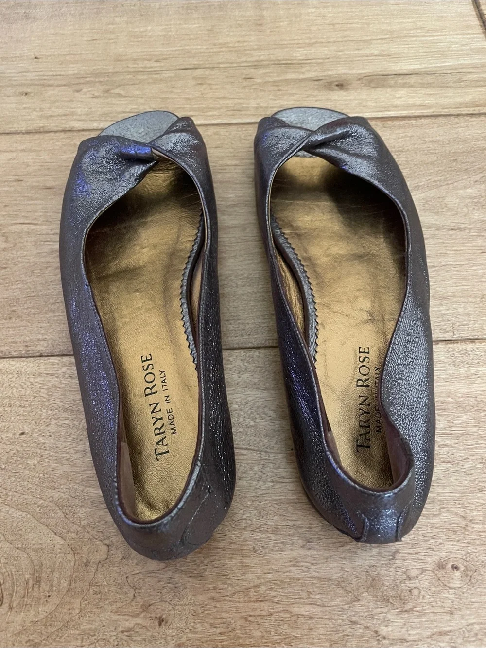 Taryn Rose Metallic Pewter Open-Toe Ballet Flats